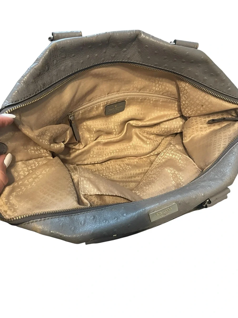 Kate Spade Gray Ostrich Embossed Leather Satchel Handbag